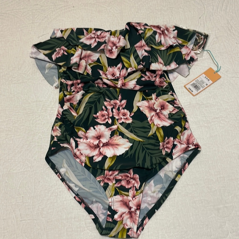 Kona Sol Floral One Piece Swimsuit Sz Sm